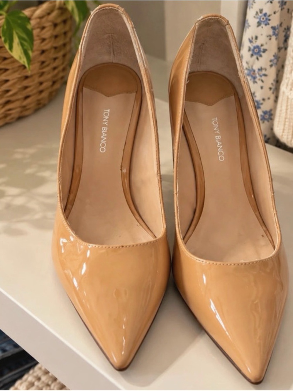 Tony Biianco Nude Patent Pointed Toe Pumps